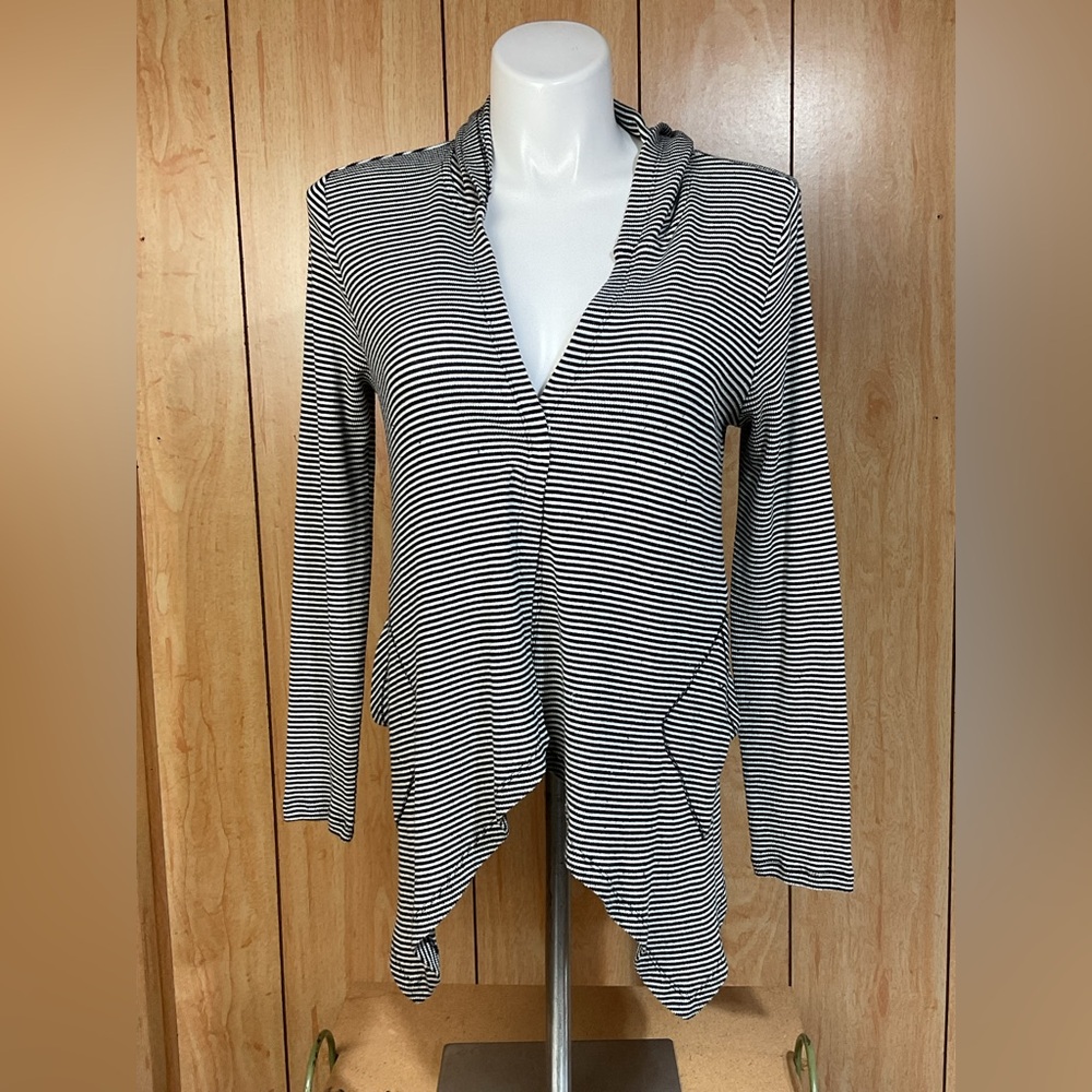 Philosophy Black & White Striped Open Front Hooded Top SZ - L